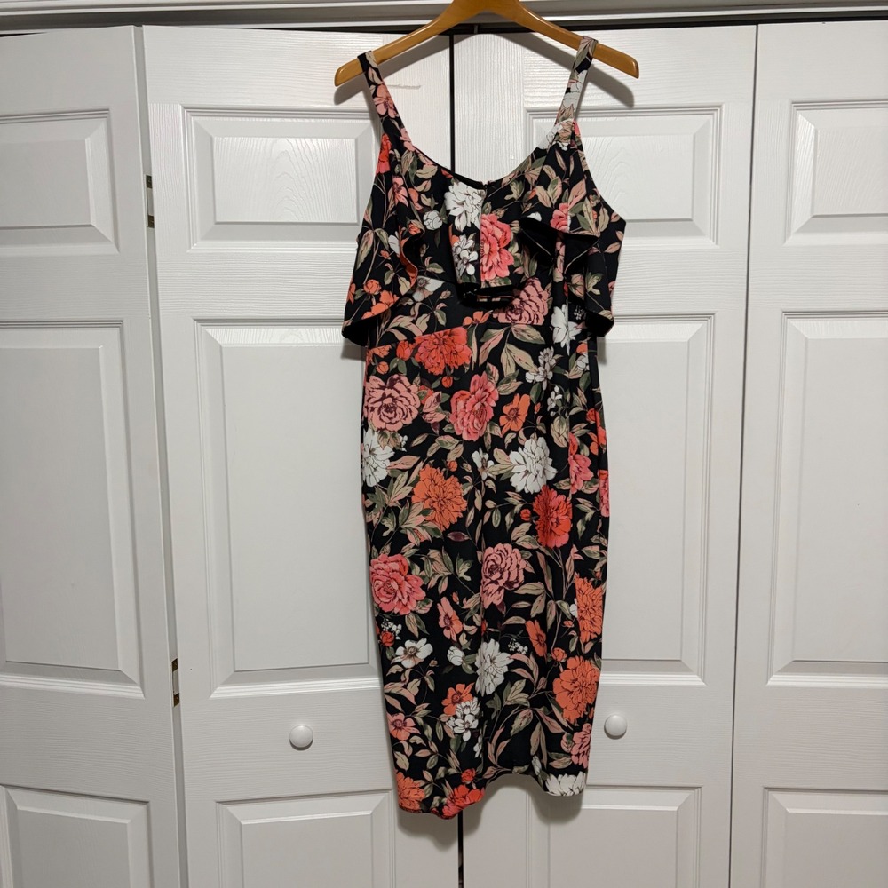 Rachel Rachel Roy Floral Ruffle Sheath Dress Womens XL Black Multi Party Resort